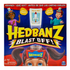Hedbanz Blast Off game for kids aged 6 and up, featuring space-themed game pieces and colorful cards for family fun.