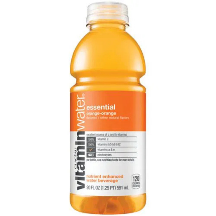 Vitaminwater XXX Tropical Citrus 20oz bottle with vibrant label featuring tropical citrus fruits and hydration branding.