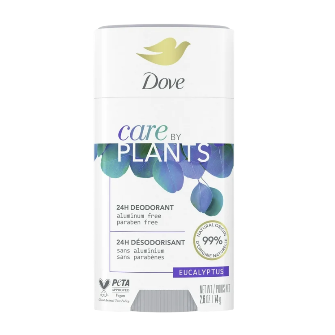 Dove Men+Care Eucalyptus Deodorant stick, 2.6 oz, with blue packaging and eucalyptus scent.