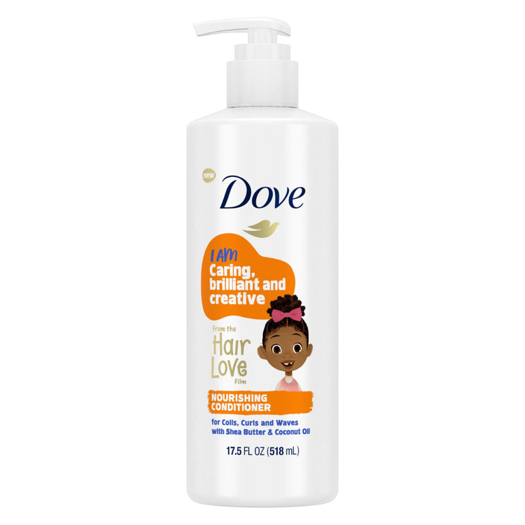 Dove Kids Care Hair Love Nourishing Conditioner bottle, 17.5oz, with colorful packaging and playful design for children&