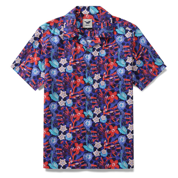 Men's summer Hawaiian short sleeve shirt by Outlets Yiume featuring The Big Dive print, camp collar, 100% cotton.