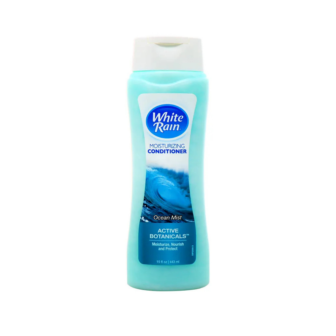 White Rain Moisturizing Conditioner Ocean Mist bottle, 15oz, with white cap and label, designed for nourishing hair.