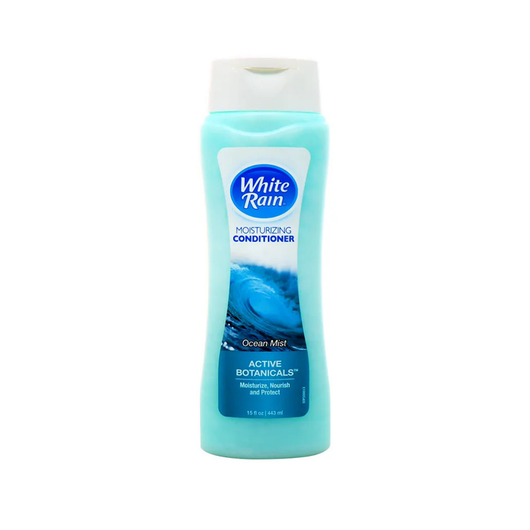 White Rain Moisturizing Conditioner Ocean Mist bottle, 15oz, with white cap and label, designed for nourishing hair.
