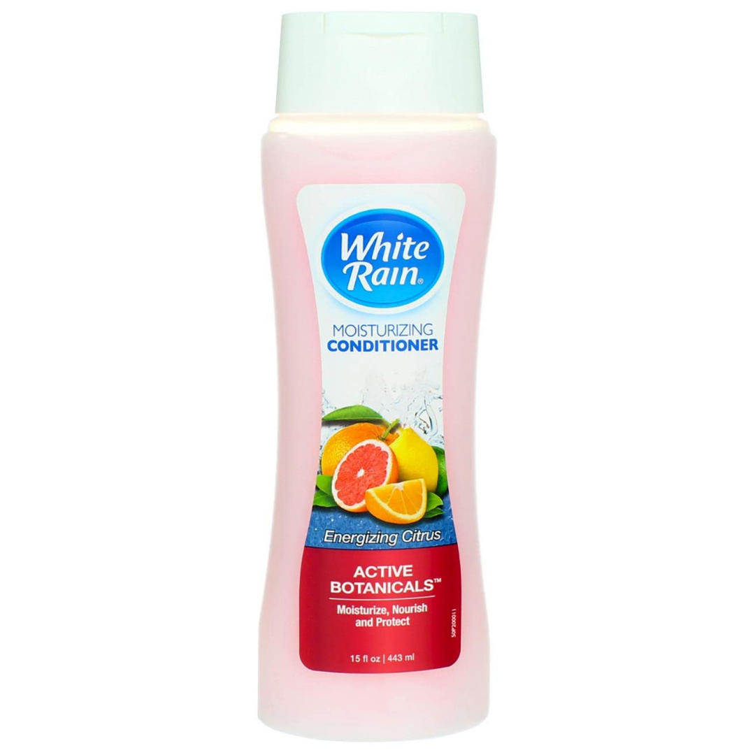 White Rain Moisturizing Conditioner with energizing citrus scent, 15oz bottle, for nourishing and revitalizing hair.