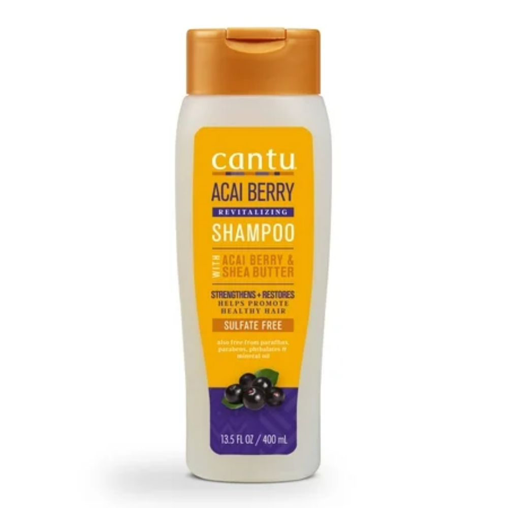 Cantu Acai Berry Revitalizing Shampoo 13.5 oz in a pump bottle, suitable for nourishing and revitalizing hair.