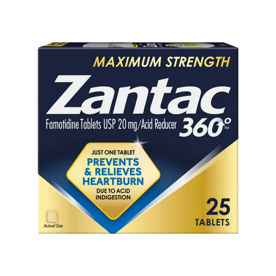 Zantac 360 Maximum Strength Acid Reducer 20mg Famotidine tablets, 25-count, in blister pack