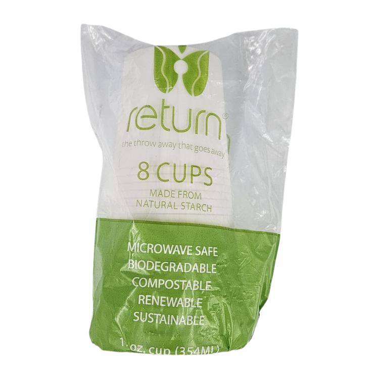 Set of 8 biodegradable 12oz cups from Farmacias Savia, eco-friendly disposable cups for beverages.