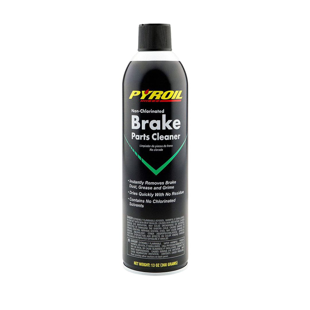 Pyroil non-chlorinated brake parts cleaner aerosol in 13oz can, used for cleaning automotive brake components.