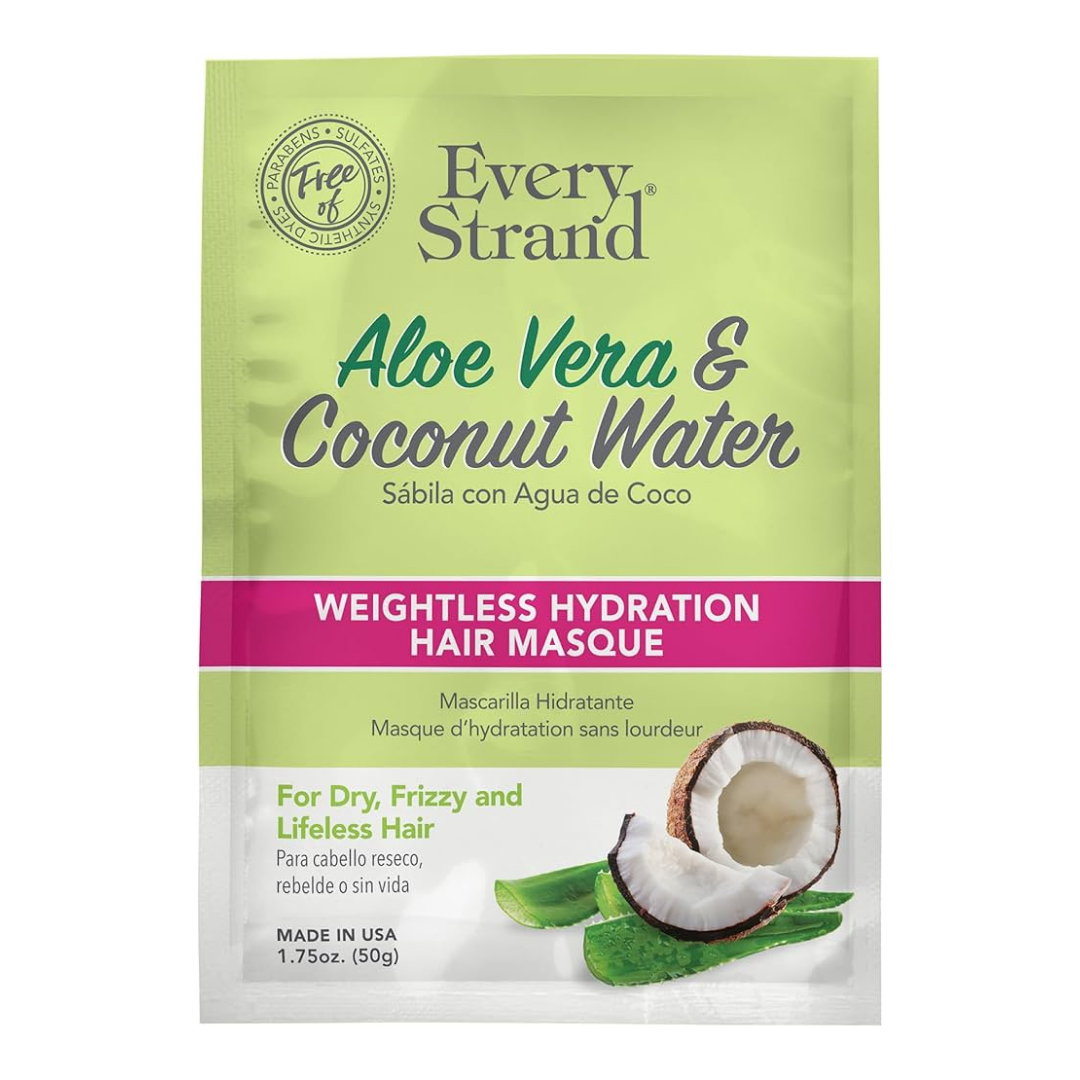 Farmacias Savia Aloe Vera & Coconut Water Weightless Hydration Hair Masque for hair care, showing the 1.75 oz product container.