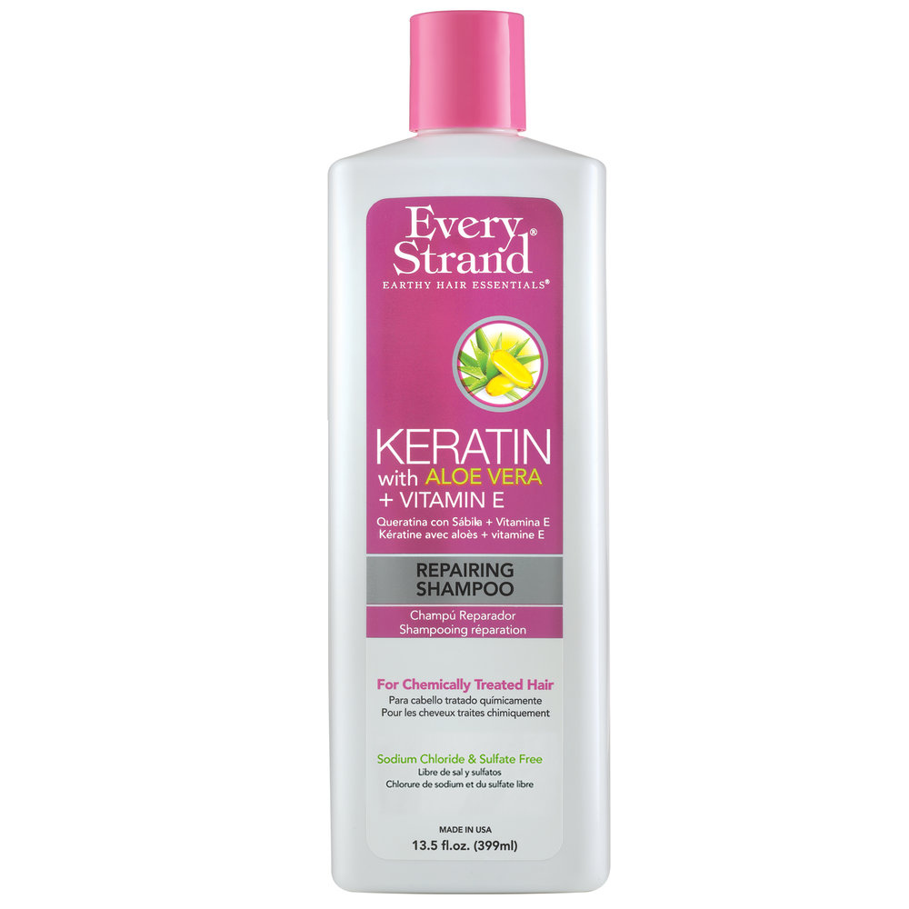 Farmacias Savia Every Strand Keratin Repairing Shampoo with Aloe Vera and Vitamin E, 13.5oz for healthy hair care.