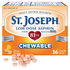 Chewable St. Joseph Aspirin 81mg in orange flavor, 36 tablets, produced by Farmacias Savia, shown in blister pack.