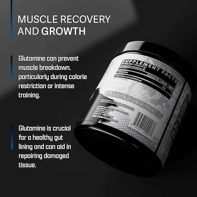 Bottle of Nutrex Glutamine Pure joint support supplement with 60 servings, designed to promote joint health and recovery.
