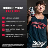 Nutrex LIPO-6 Black Ultra Concentrate weight loss supplement bottle with 60 caps, featuring black and silver packaging.