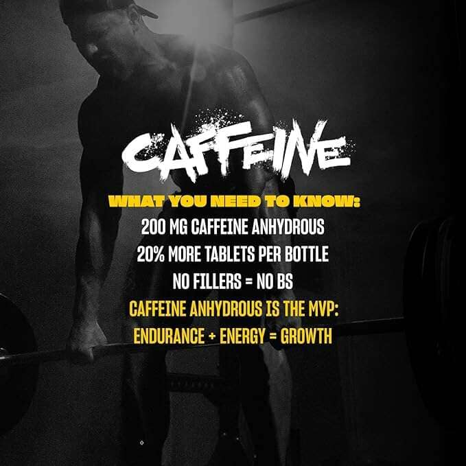 Mutant Caffeine pre-workout tablets by PoorBoySupplements.com, 240 count, featuring the supplement packaging and tablets.