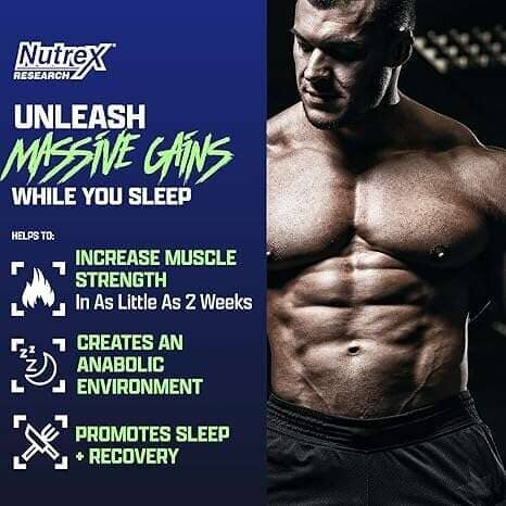 Nutrex Anabol NightTime testosterone booster capsules in a bottle, dietary supplement for hormonal support, 60 capsules.