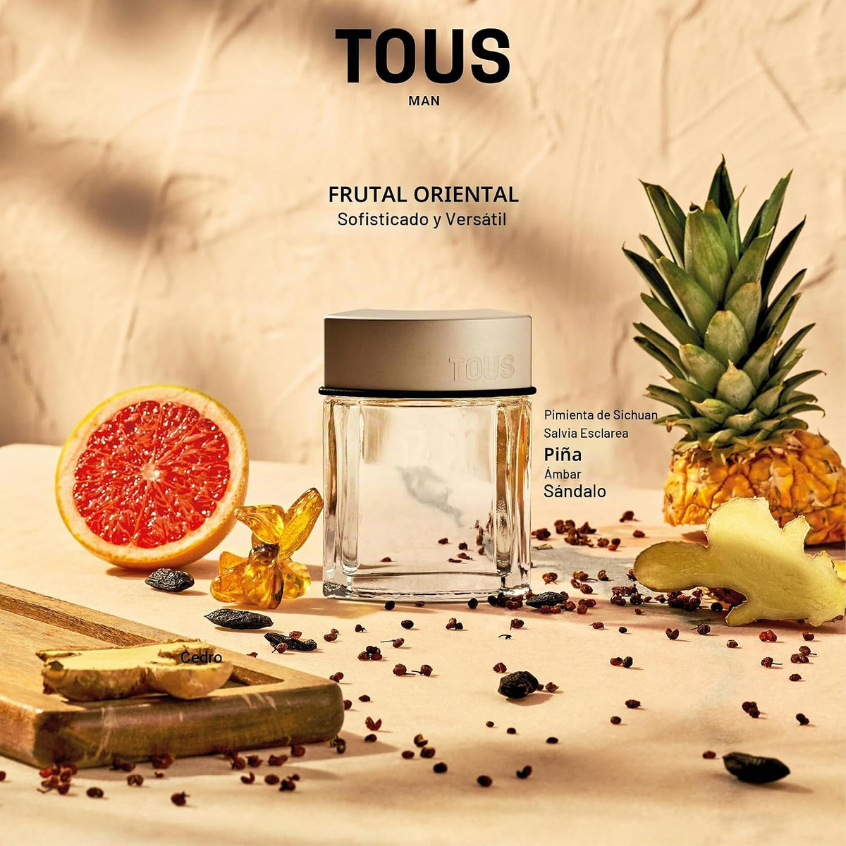 Farmacias Savia Tous Man Eau de Toilette bottle, 3.4 oz perfume with sleek design and masculine fragrance, displayed on a white background.