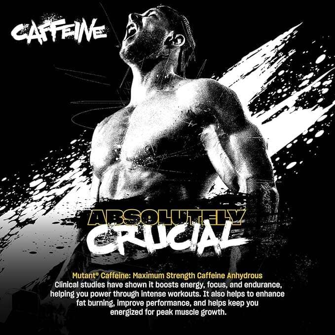 Mutant Caffeine pre-workout tablets by PoorBoySupplements.com, 240 count, showing the supplement bottles and tablets.