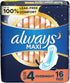 Farmacias Savia Always MAXI SIZE 4 overnight panty liners, 16 pads, with absorbent core and discreet design for overnight protection.
