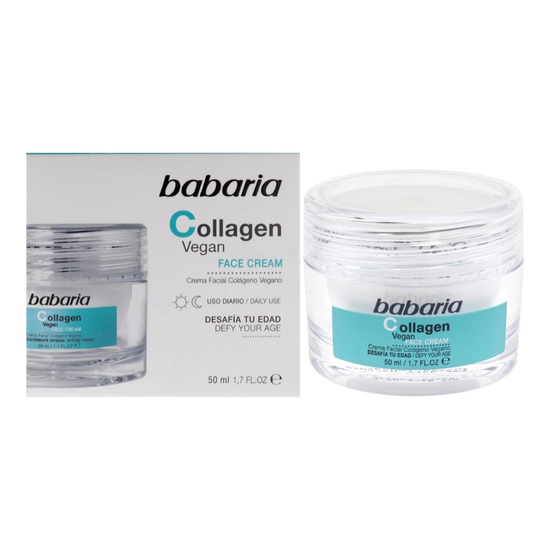 Babaria Collagen Vegan Face Cream by Farmacias Savia, 1.7oz jar, showing the vegan collagen face cream with a smooth texture.