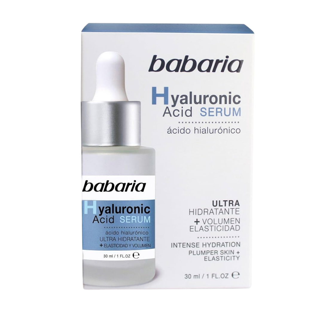 Babaria hyaluronic acid facial serum for intense hydration and plumping, in a 1oz bottle, by Farmacias Savia.