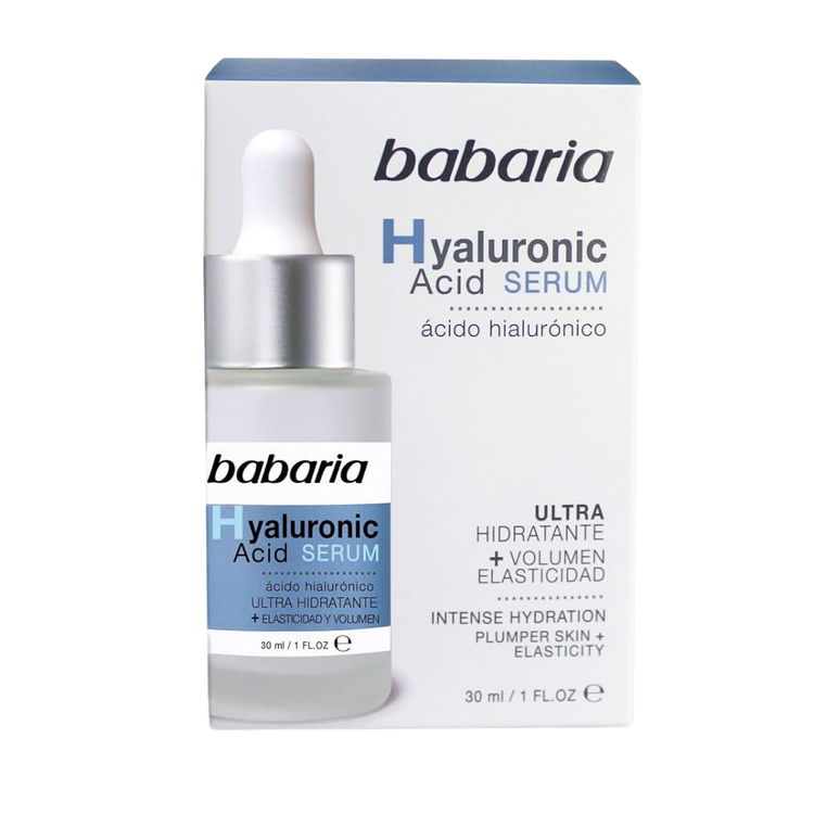 Babaria hyaluronic acid facial serum for intense hydration and plumping, in a 1oz bottle, by Farmacias Savia.