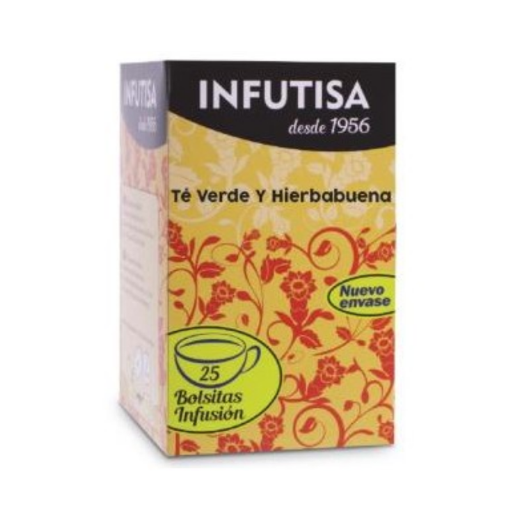 Infutisa Té Verde y Hierbabuena supplement box with 25 capsules, natural herbal tea blend by Farmacias Savia.