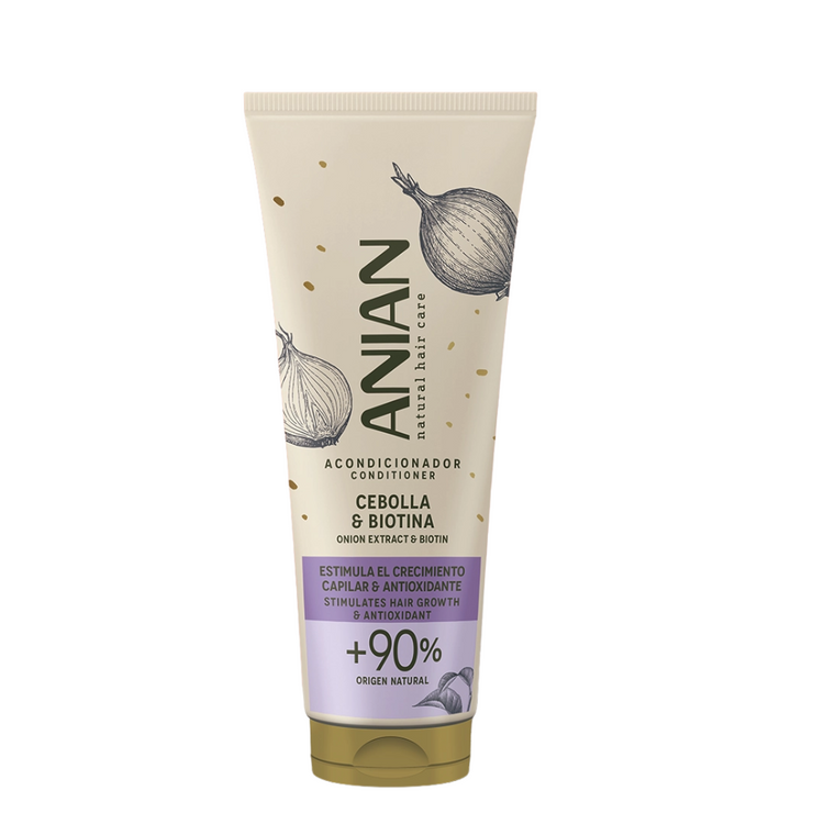 Anian Onion and Biotin Conditioner in 8.5 oz bottle, moisturizing shampoo and conditioner from Farmacias Savia.