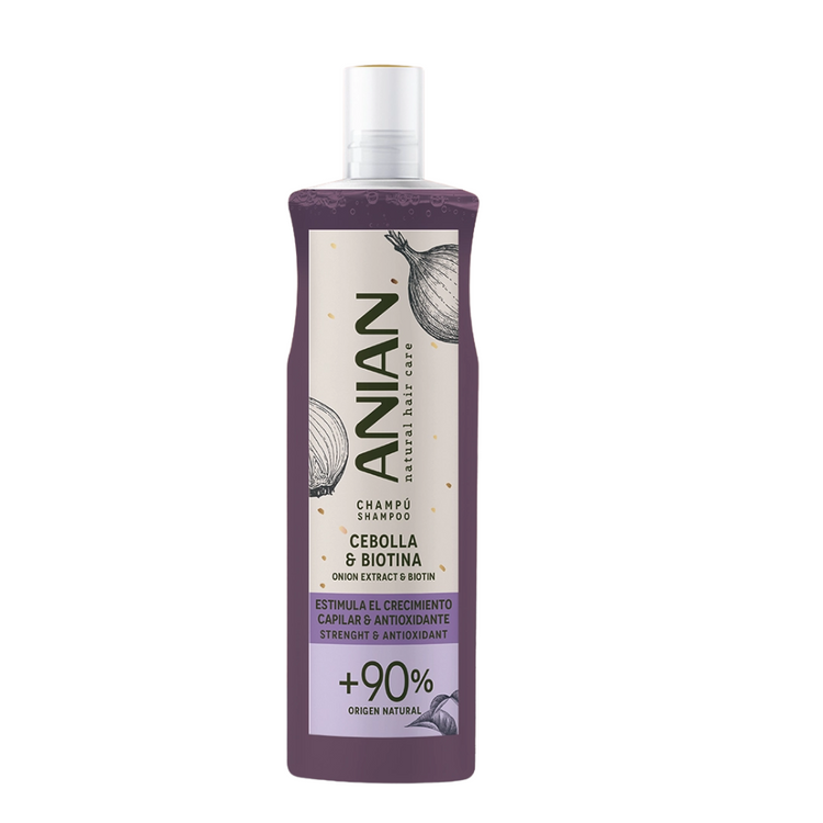 Anian Onion and Biotin Shampoo and Conditioner 13.5 oz bottle, nourishing hair care product from Farmacias Savia.