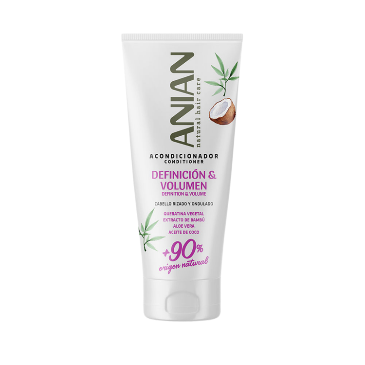 Anian Volume & Definition Conditioner for hair, 400ml bottle, with visible label and pump dispenser, by Farmacias Savia.