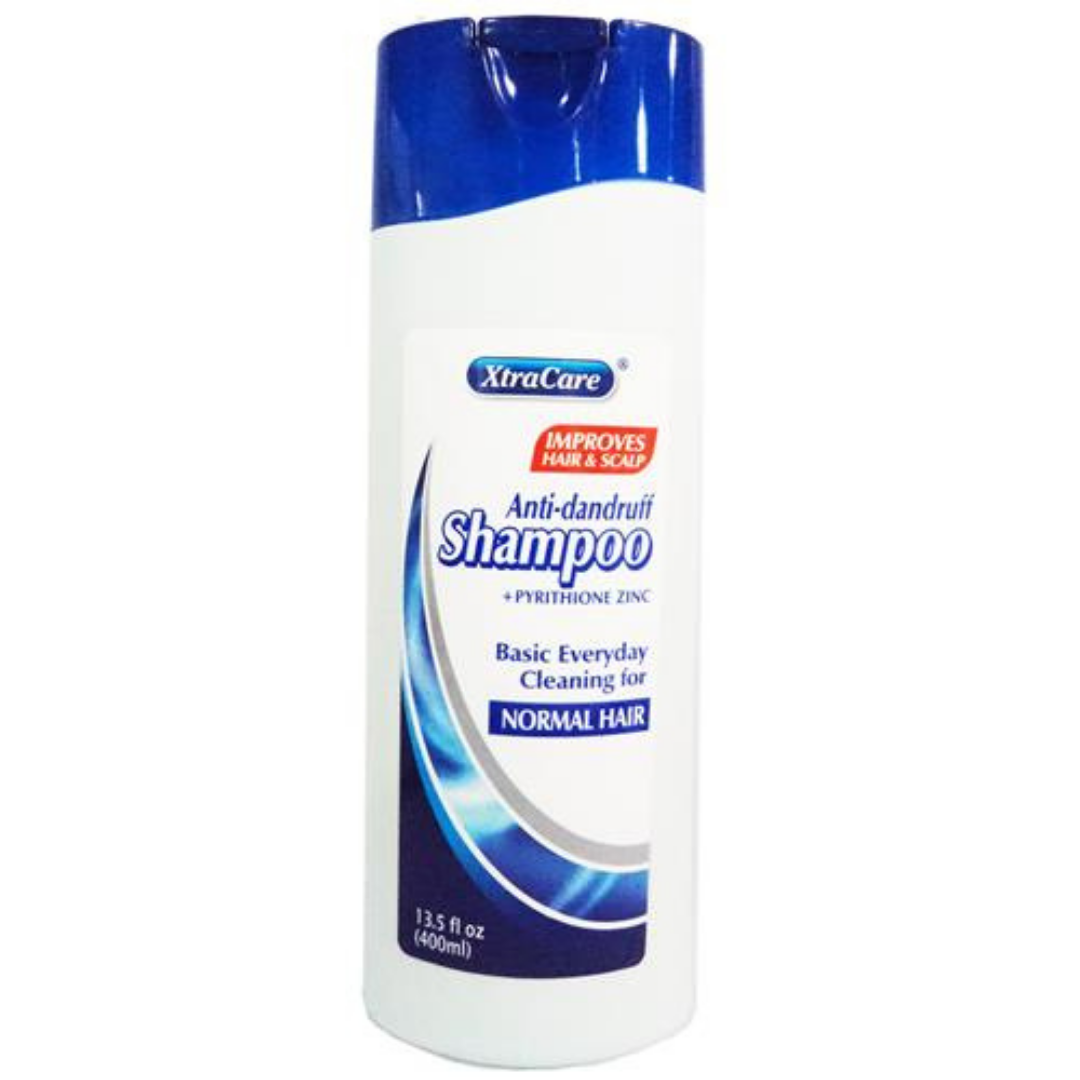 XtraCare Anti-Dandruff Shampoo for normal hair in 13.5oz bottle, showing the front label and product packaging.