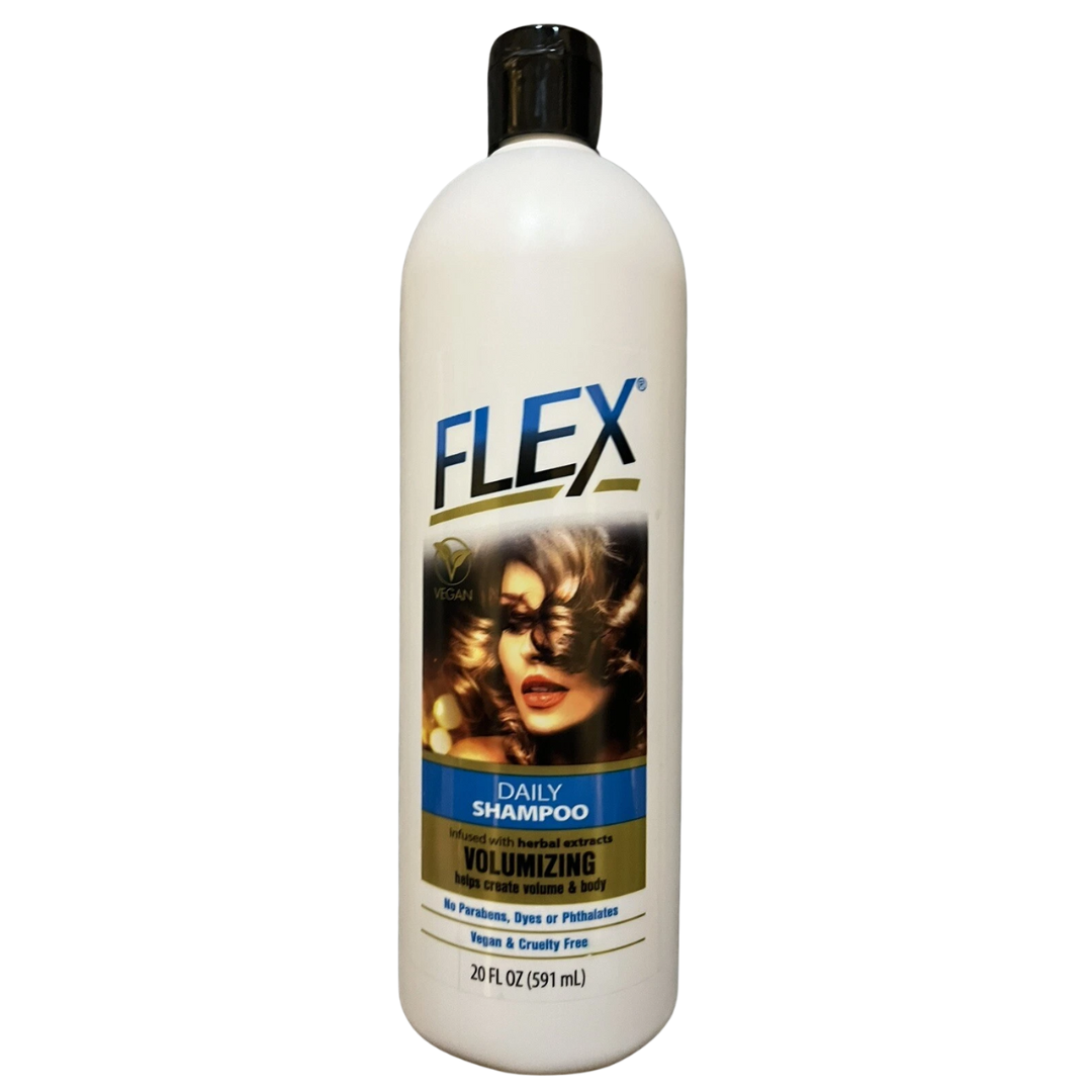 Flex Volumizing Daily Shampoo by Farmacias Savia in a 20oz bottle with a sleek label and pump dispenser.