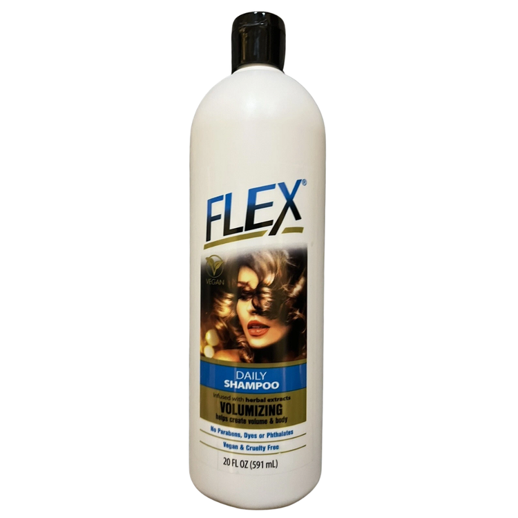 Flex Volumizing Daily Shampoo by Farmacias Savia in a 20oz bottle with a sleek label and pump dispenser.
