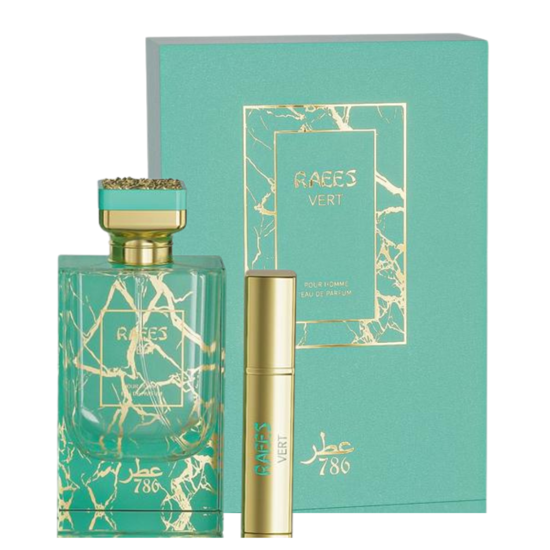 Jo Milano Raees Vert Eau de Parfum Spray for Men, 3.4oz, featuring the sleek bottle design and elegant branding.