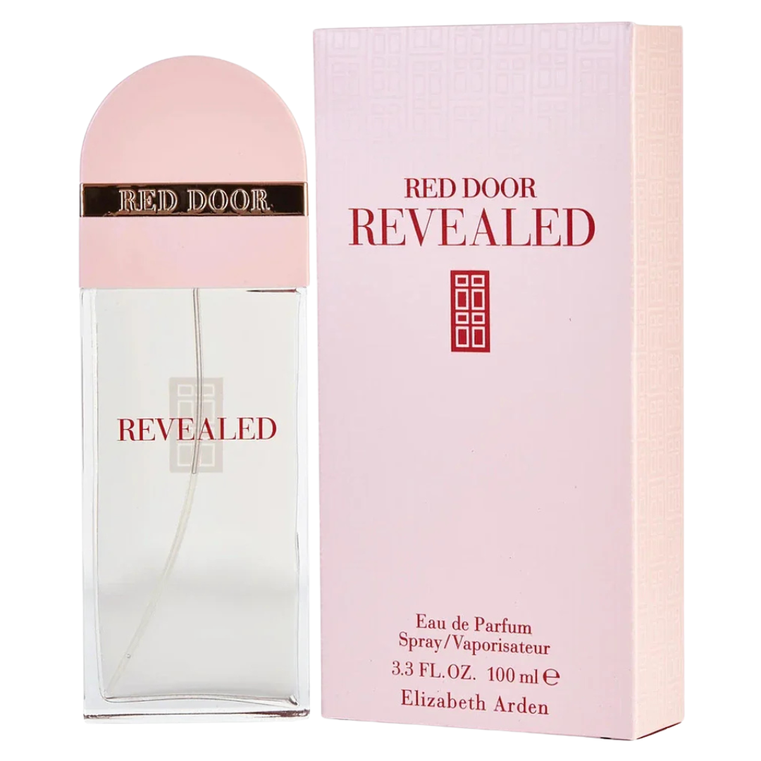 Elizabeth Arden Red Door Revealed perfume spray for women in 3.3oz bottle, featuring elegant packaging and floral fragrance.