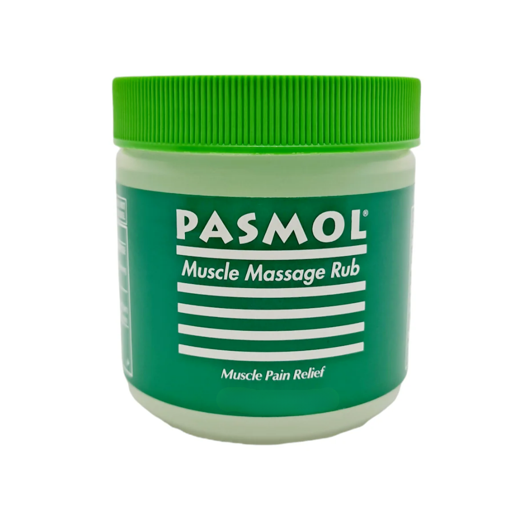 Pasmol Muscle Massage Rub by Farmacias Savia in a 2 oz tube, designed for pain relief and muscle soothing.