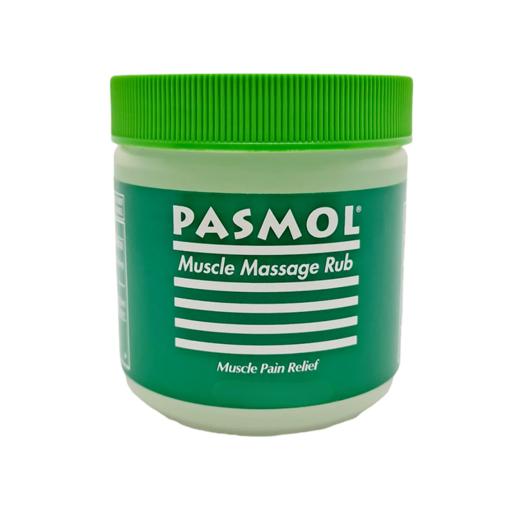 Pasmol Muscle Massage Rub by Farmacias Savia in a 2 oz tube, designed for pain relief and muscle soothing.