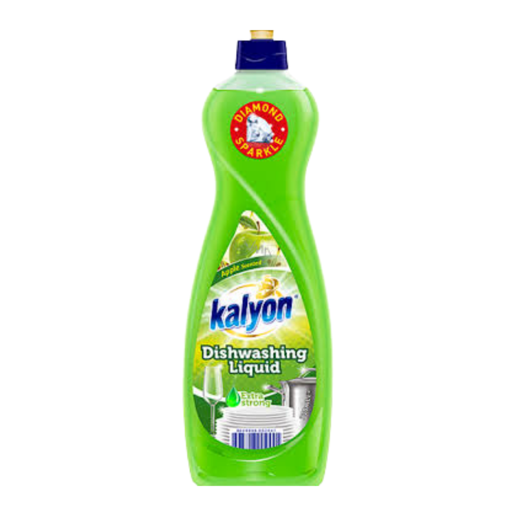 Kalyon Apple Dishwashing Liquid in 24.7oz bottle, with apple scent, by Farmacias Savia, shown in a clear plastic bottle.