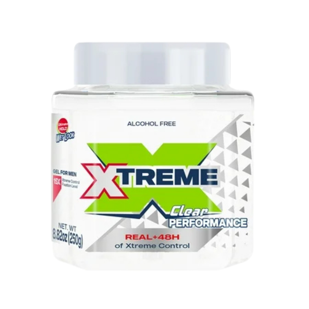 Clear Xtreme Performance Styling Gel in an 8.81oz jar, designed for hair styling, by Farmacias Savia