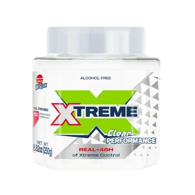 Clear Xtreme Performance Styling Gel in an 8.81oz jar, designed for hair styling, by Farmacias Savia