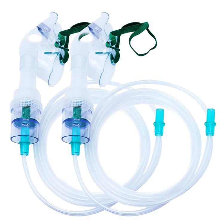 Nebulizer mask set for respiratory therapy by Farmacias Savia, featuring soft, adjustable masks and connecting tubing.