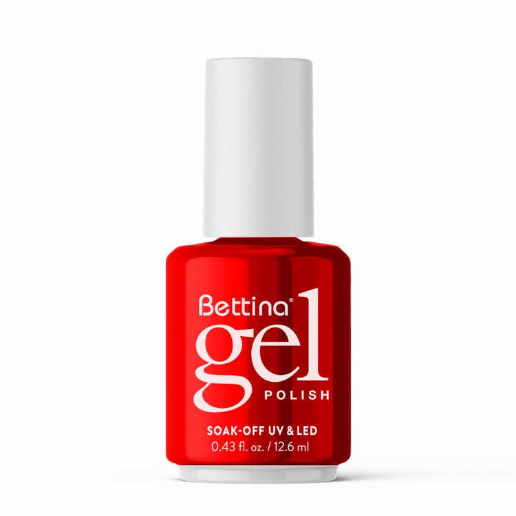 Farmacias Savia Bettina Red Nail Polish 1047 in 0.5oz bottle showing vibrant red color and sleek packaging.