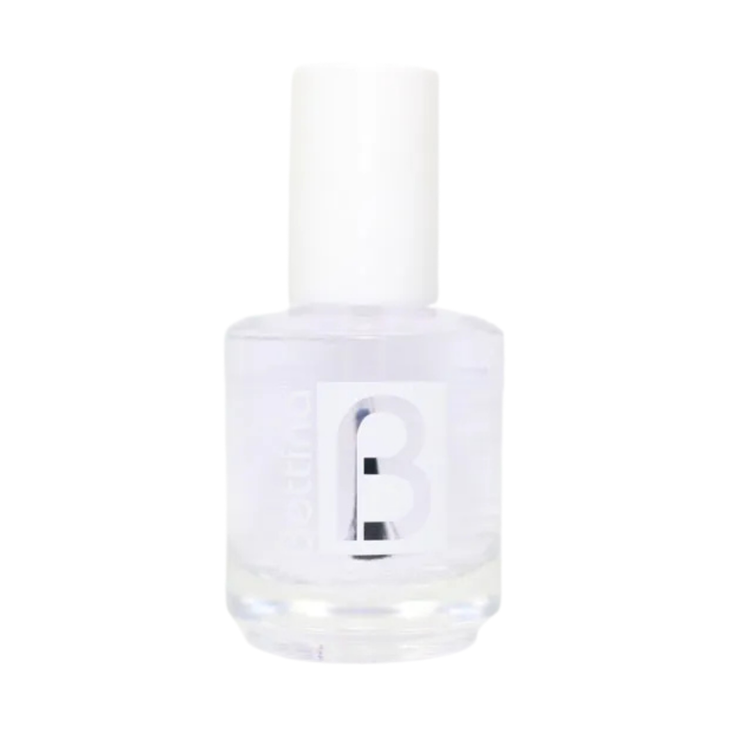 Farmacias Savia Bettina H.Gloss 1202 nail polish bottle with black cap and clear glass showing light pink shade.