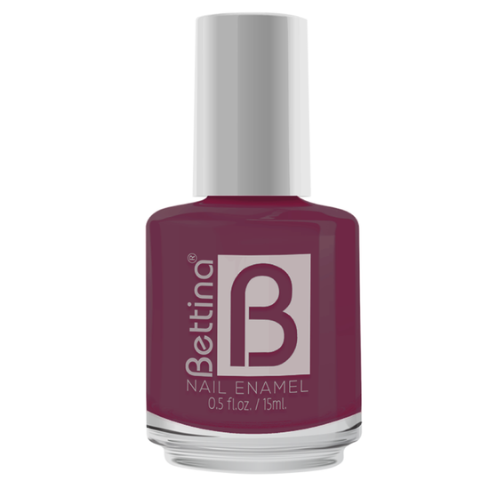 Farmacias Savia Bettina Plum Nail Enamel in 0.5oz bottle, showcasing deep purple color and glossy finish.