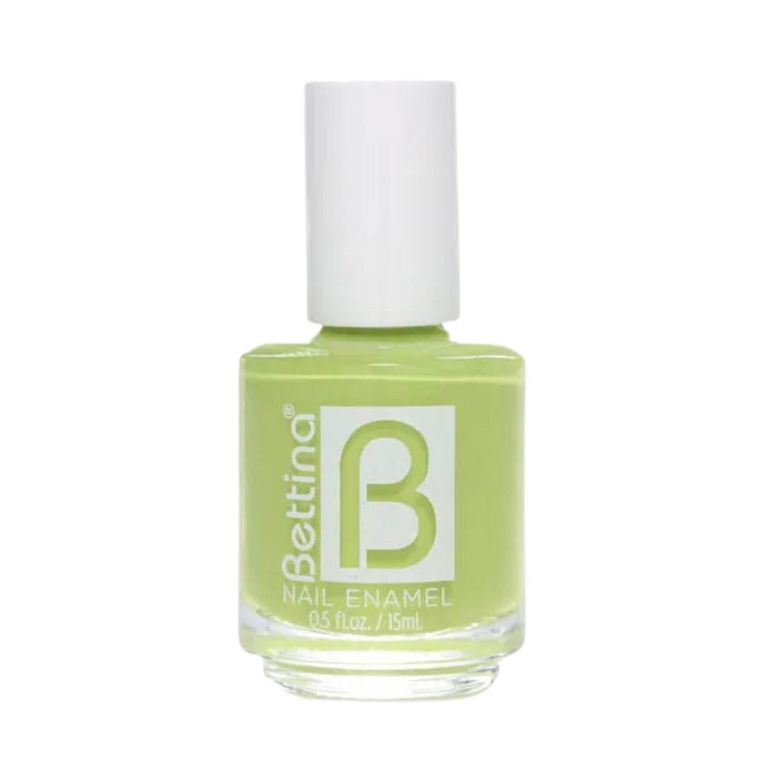 Farmacias Savia Esmalte Bettina Key Lime nail polish in 0.5oz bottle showcasing vibrant lime green color.