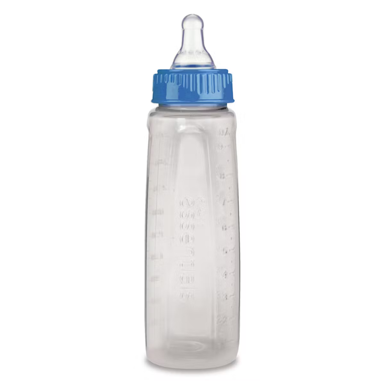 Farmacias Savia Biberón Clear First Essentials 9oz baby bottle with clear view and medium flow for infants.