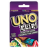 Farmacias Savia UNO Flip! card game with double-sided deck, featuring colorful playing cards on a table.