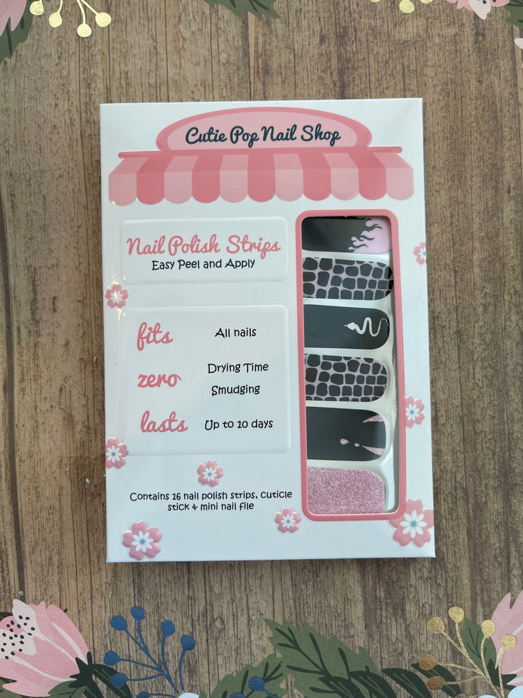 Pink Venom nail strips by Cutie Pop Nail Shop featuring vibrant pink and black venom-themed nail art design.