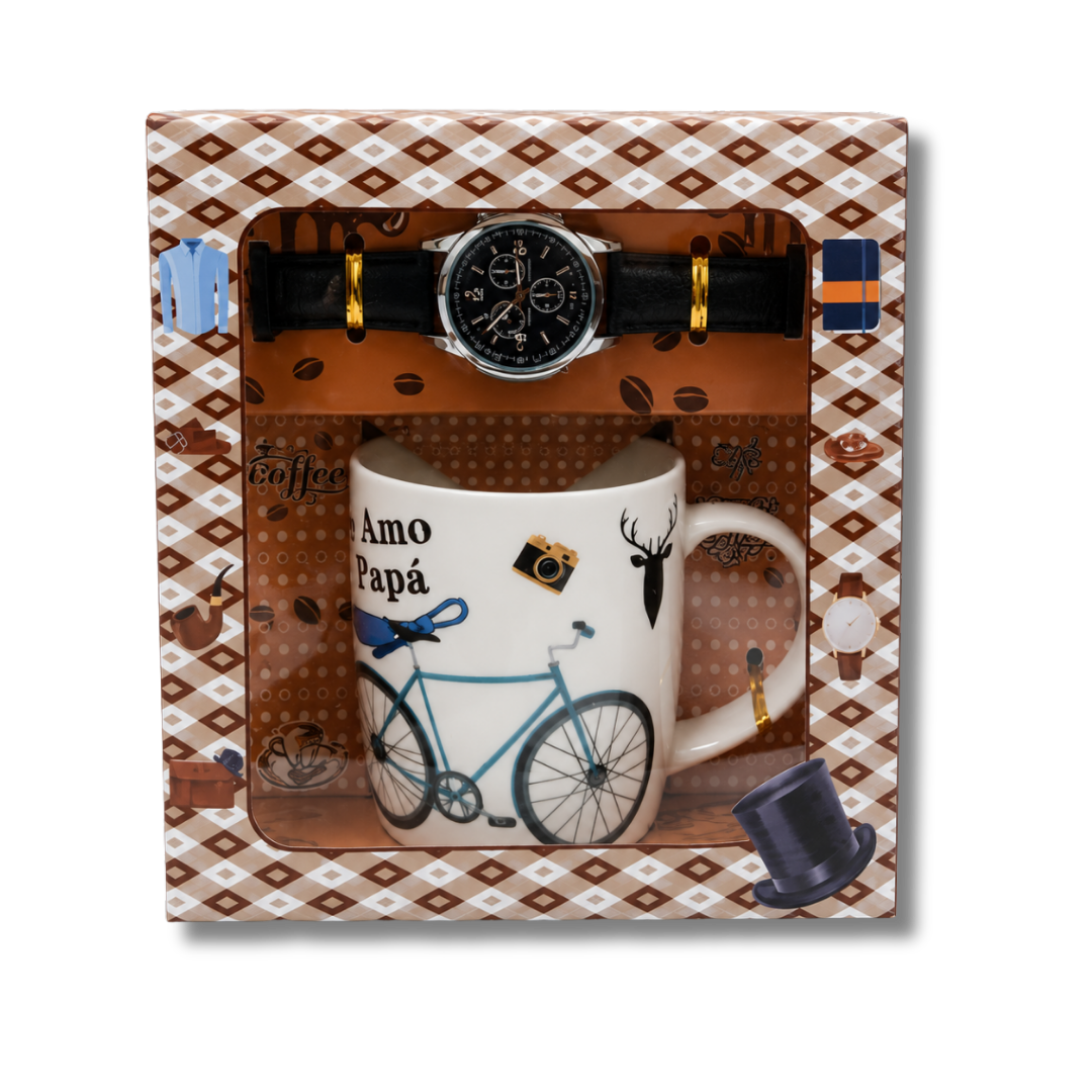 Ceramic "Te Amo Papá" mug with built-in clock, perfect for home use, from Farmacias Savia.
