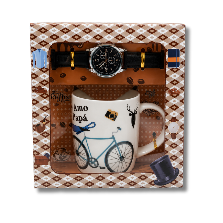 Ceramic "Te Amo Papá" mug with built-in clock, perfect for home use, from Farmacias Savia.