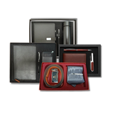 Gift set for men by Farmacias Savia, includes grooming and personal care products, arranged in a sleek presentation.